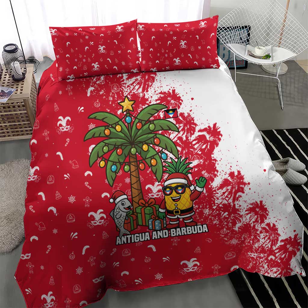 Antigua and Barbuda Christmas Bedding Set with Santa Pineapple Palm Tree Parrot and Gift Design - Wonder Print Shop