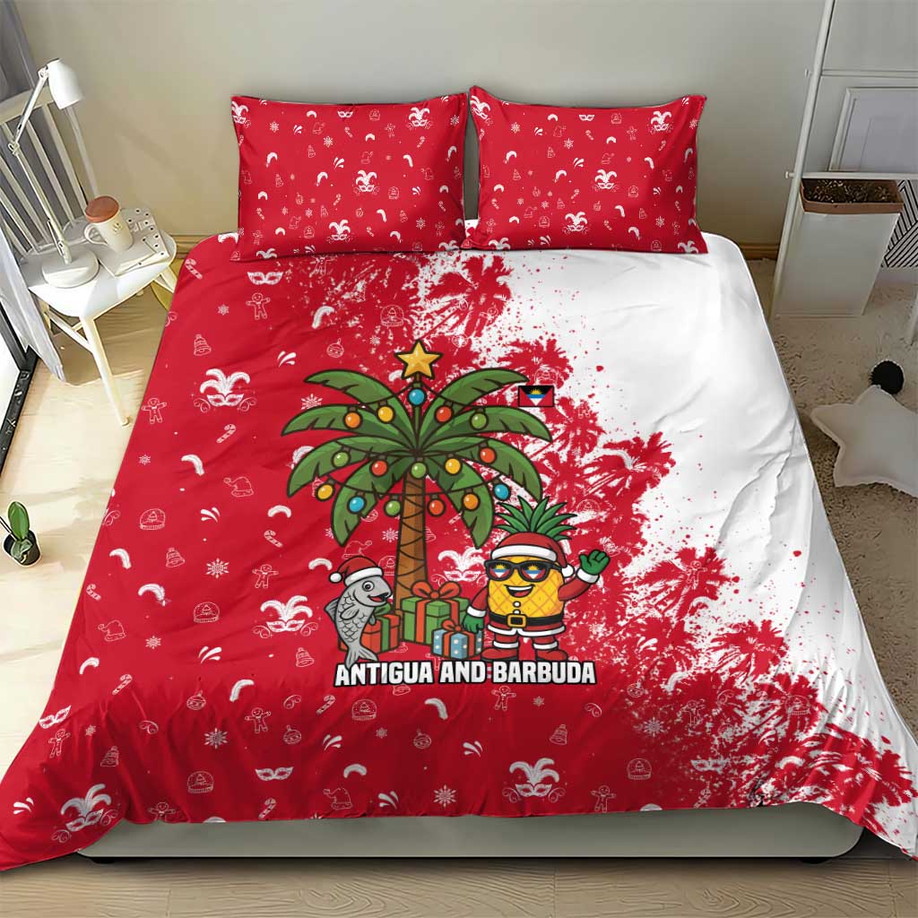 Antigua and Barbuda Christmas Bedding Set with Santa Pineapple Palm Tree Parrot and Gift Design - Wonder Print Shop
