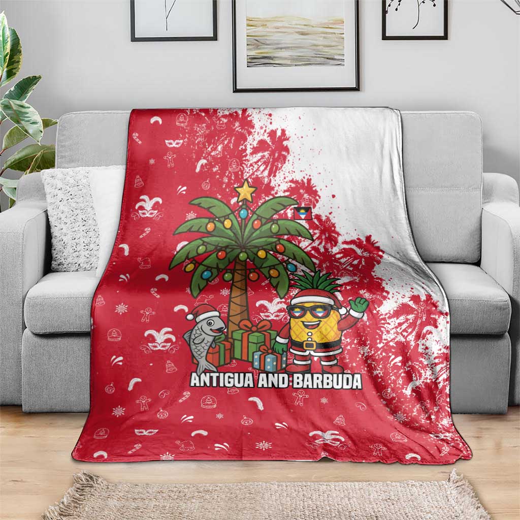 Antigua and Barbuda Christmas Blanket with Santa Pineapple Palm Tree Parrot and Gift Design - Wonder Print Shop