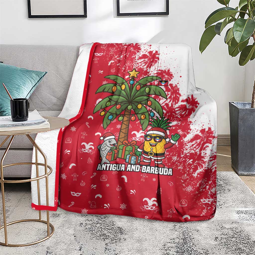 Antigua and Barbuda Christmas Blanket with Santa Pineapple Palm Tree Parrot and Gift Design - Wonder Print Shop