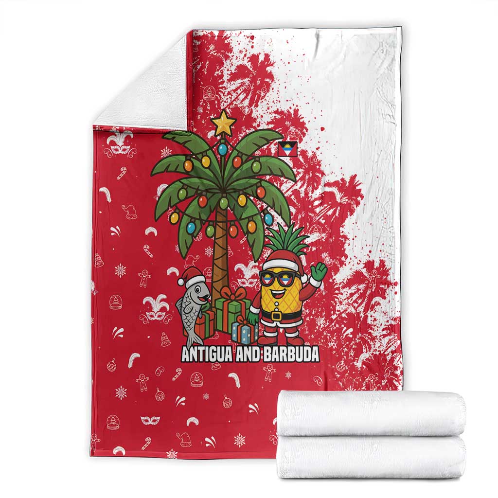 Antigua and Barbuda Christmas Blanket with Santa Pineapple Palm Tree Parrot and Gift Design - Wonder Print Shop