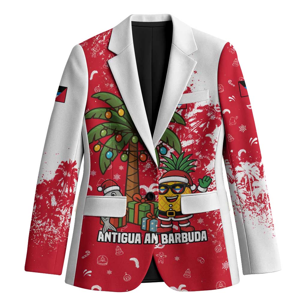 Antigua and Barbuda Christmas Blazer with Santa Pineapple Palm Tree Parrot and Gift Design - Wonder Print Shop