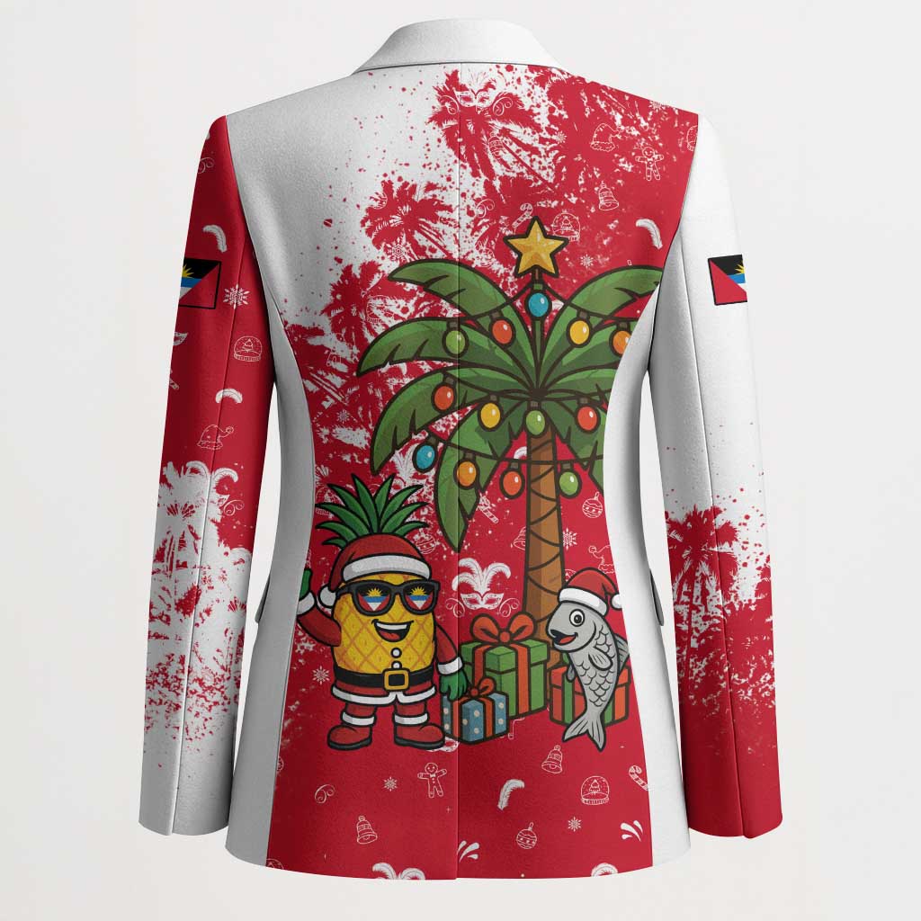Antigua and Barbuda Christmas Blazer with Santa Pineapple Palm Tree Parrot and Gift Design - Wonder Print Shop