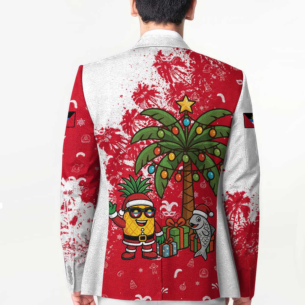 Antigua and Barbuda Christmas Blazer with Santa Pineapple Palm Tree Parrot and Gift Design - Wonder Print Shop