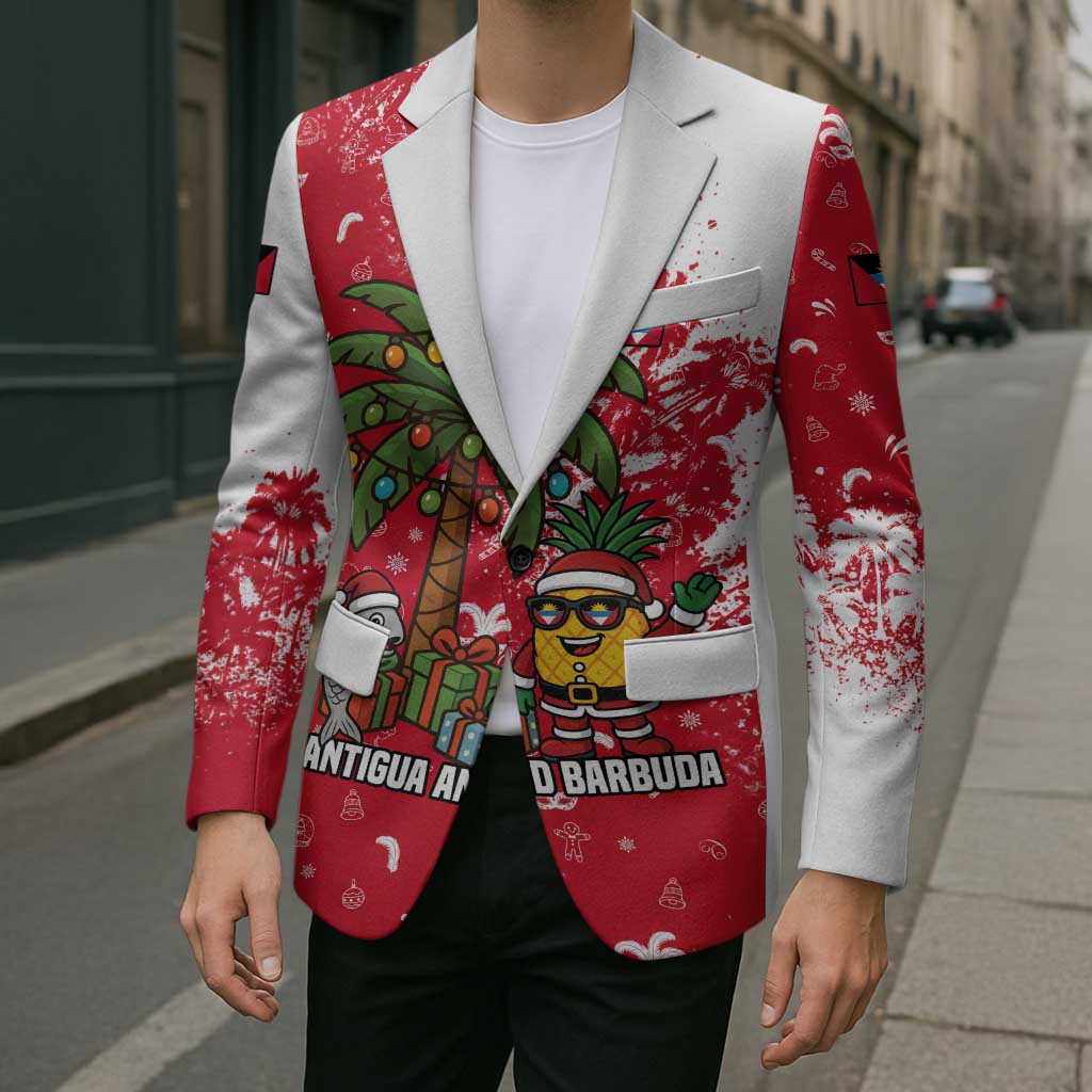 Antigua and Barbuda Christmas Blazer with Santa Pineapple Palm Tree Parrot and Gift Design - Wonder Print Shop