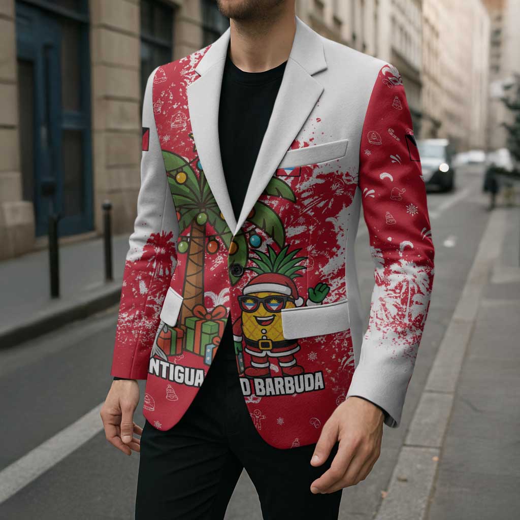 Antigua and Barbuda Christmas Blazer with Santa Pineapple Palm Tree Parrot and Gift Design - Wonder Print Shop