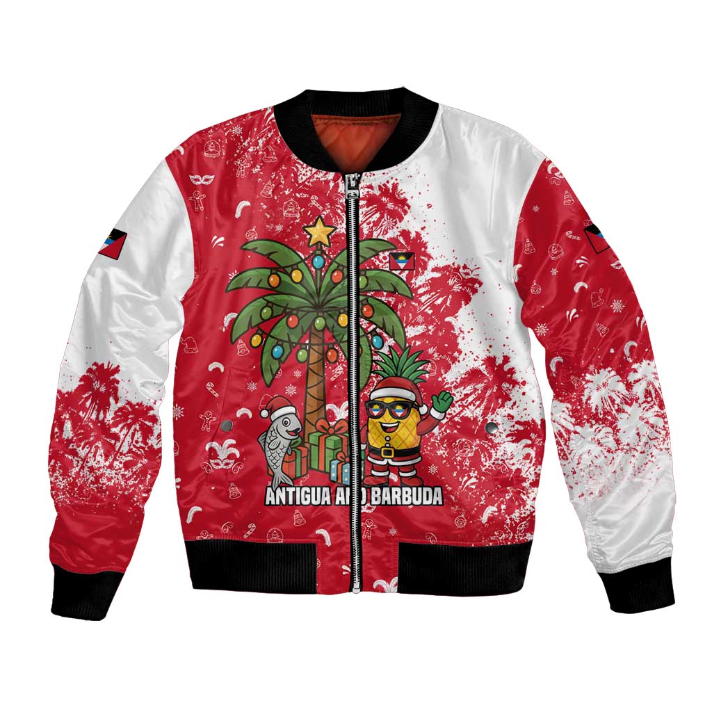 Antigua and Barbuda Christmas Bomber Jacket with Santa Pineapple Palm Tree Parrot and Gift Design - Wonder Print Shop
