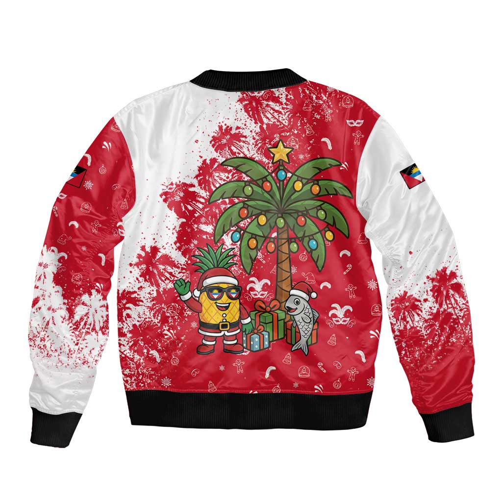 Antigua and Barbuda Christmas Bomber Jacket with Santa Pineapple Palm Tree Parrot and Gift Design - Wonder Print Shop