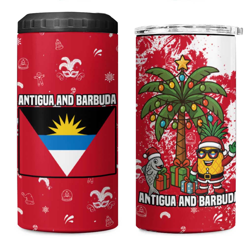 Antigua and Barbuda Christmas 4 in 1 Can Cooler Tumbler with Santa Pineapple Palm Tree Parrot and Gift Design - Wonder Print Shop