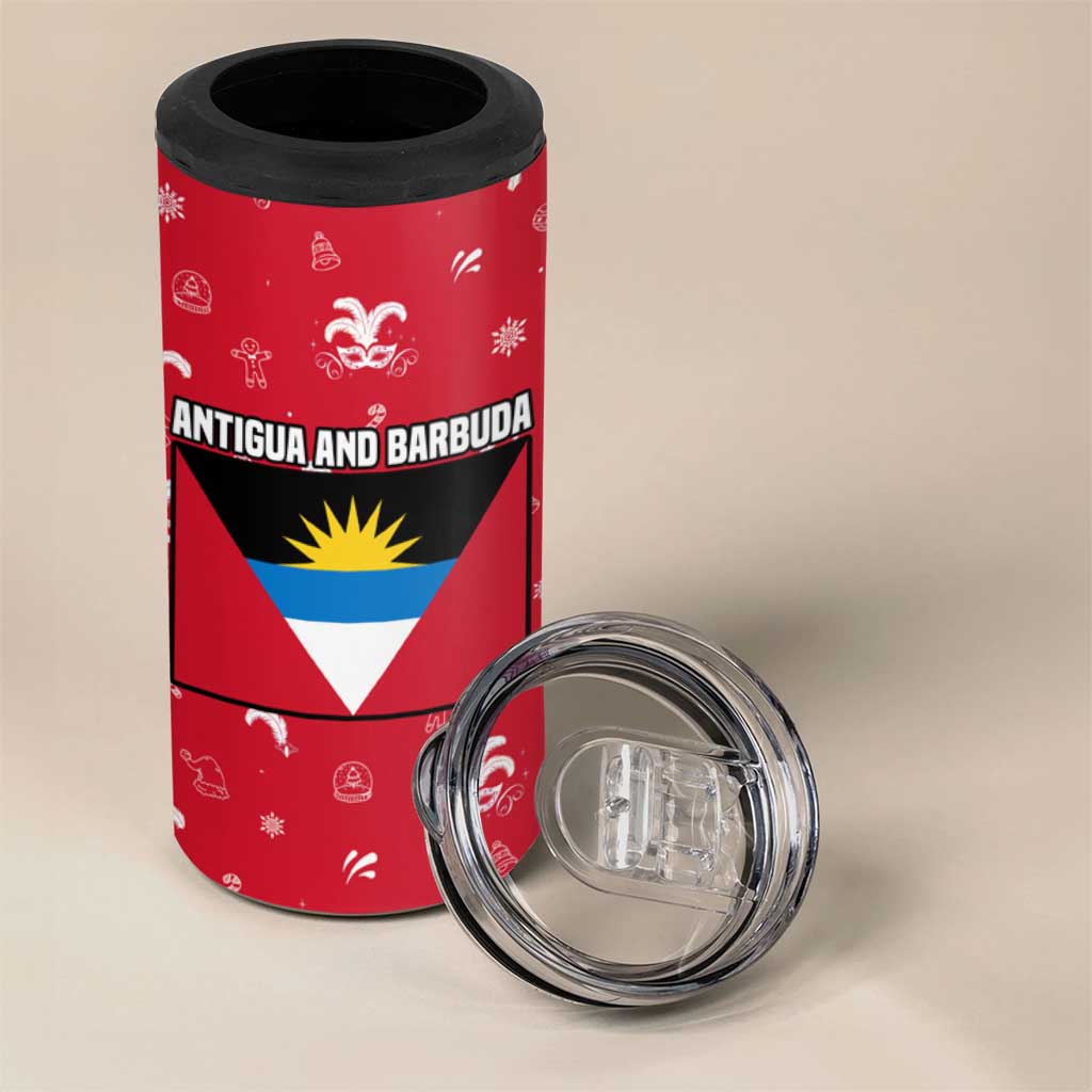 Antigua and Barbuda Christmas 4 in 1 Can Cooler Tumbler with Santa Pineapple Palm Tree Parrot and Gift Design - Wonder Print Shop