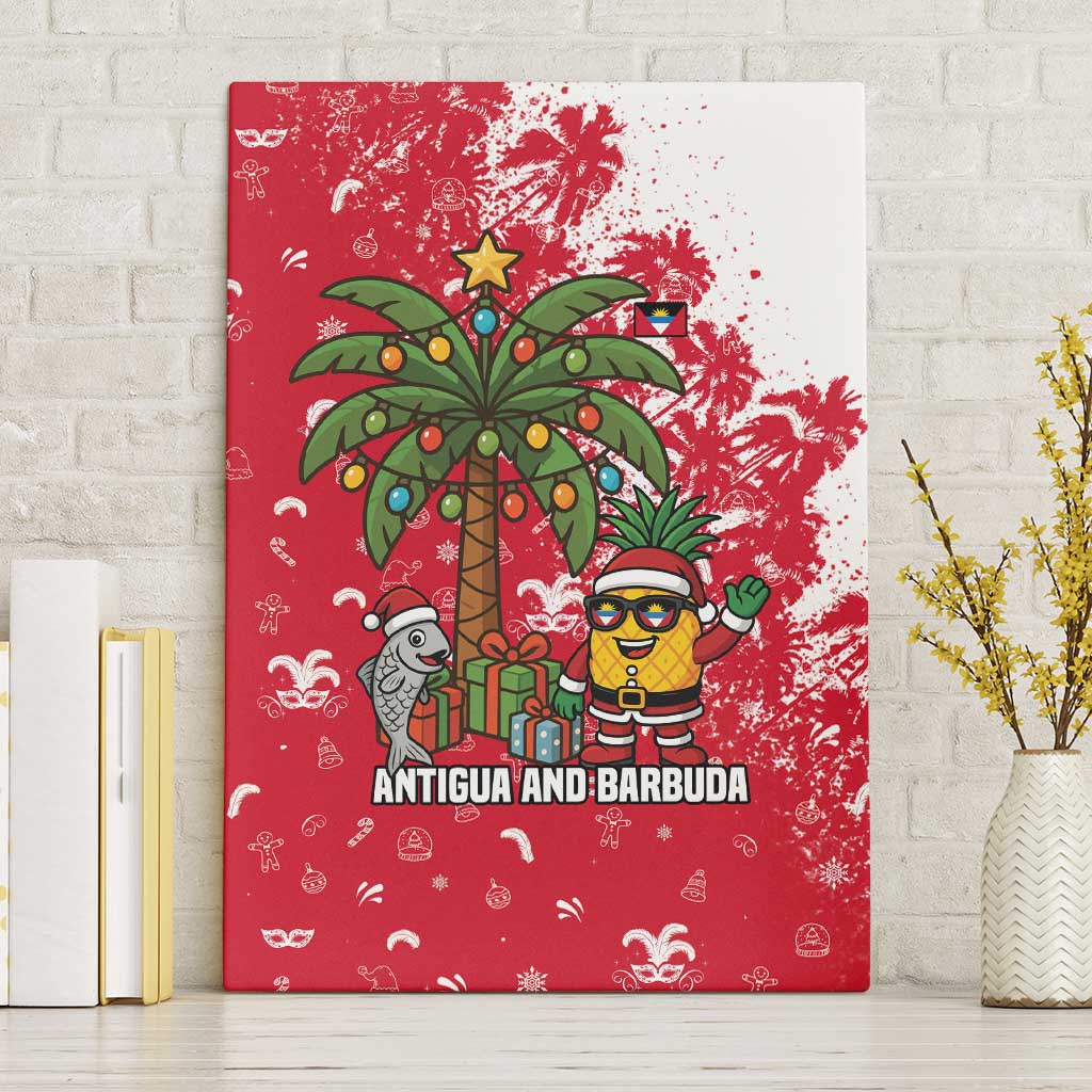 Antigua and Barbuda Christmas Canvas Wall Art with Santa Pineapple Palm Tree Parrot and Gift Design - Wonder Print Shop