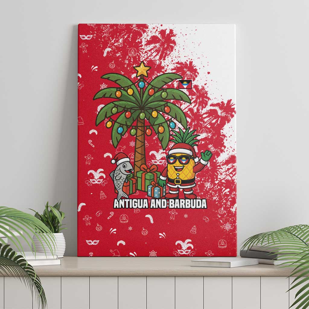 Antigua and Barbuda Christmas Canvas Wall Art with Santa Pineapple Palm Tree Parrot and Gift Design - Wonder Print Shop