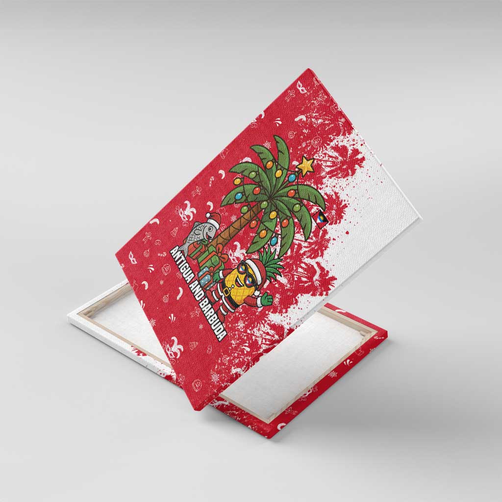 Antigua and Barbuda Christmas Canvas Wall Art with Santa Pineapple Palm Tree Parrot and Gift Design - Wonder Print Shop