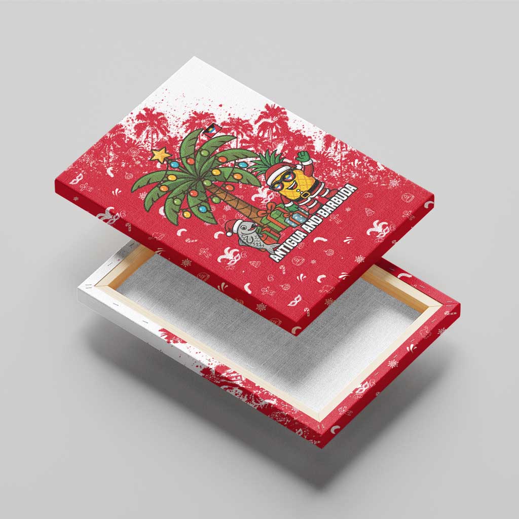 Antigua and Barbuda Christmas Canvas Wall Art with Santa Pineapple Palm Tree Parrot and Gift Design - Wonder Print Shop