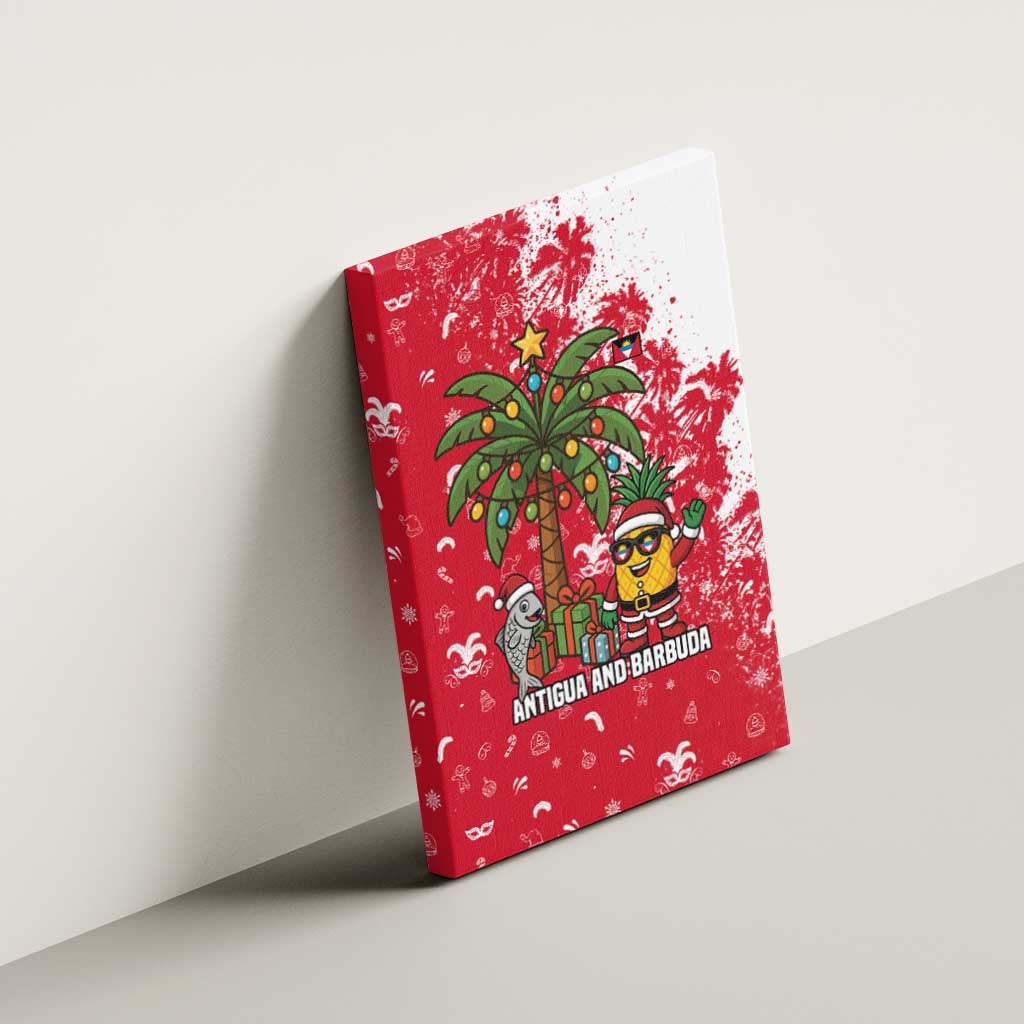 Antigua and Barbuda Christmas Canvas Wall Art with Santa Pineapple Palm Tree Parrot and Gift Design - Wonder Print Shop