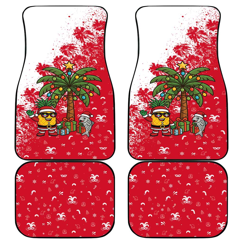 Antigua and Barbuda Christmas Car Mats with Santa Pineapple Palm Tree Parrot and Gift Design - Wonder Print Shop