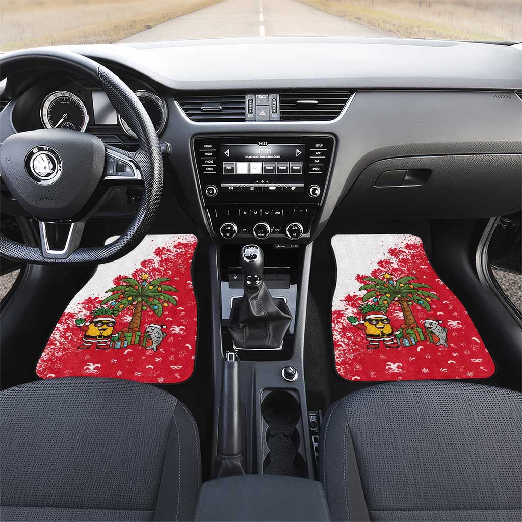 Antigua and Barbuda Christmas Car Mats with Santa Pineapple Palm Tree Parrot and Gift Design - Wonder Print Shop