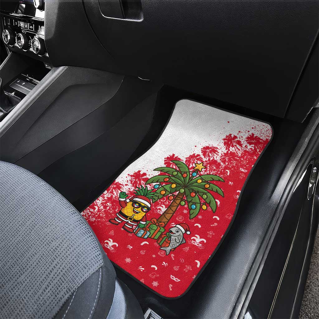 Antigua and Barbuda Christmas Car Mats with Santa Pineapple Palm Tree Parrot and Gift Design - Wonder Print Shop