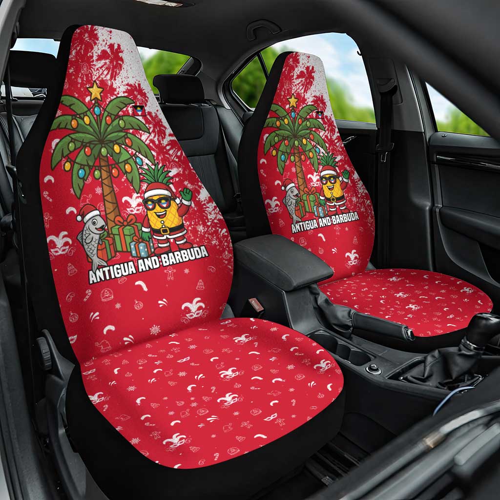 Antigua and Barbuda Christmas Car Seat Cover with Santa Pineapple Palm Tree Parrot and Gift Design - Wonder Print Shop