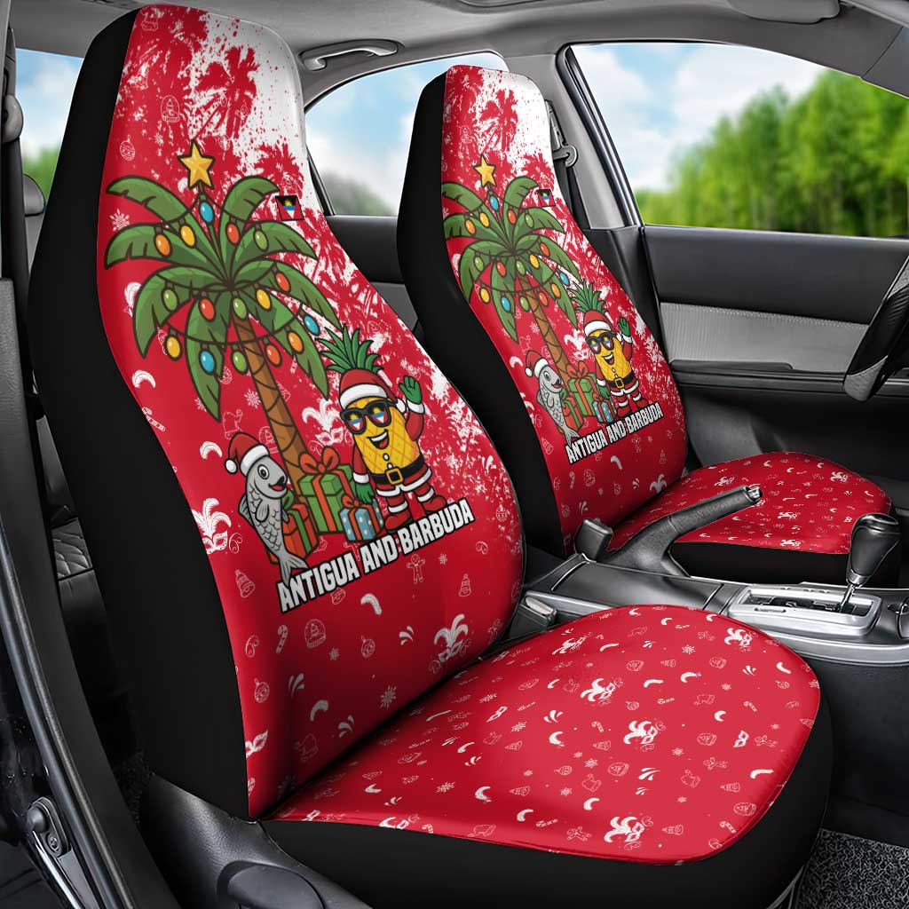Antigua and Barbuda Christmas Car Seat Cover with Santa Pineapple Palm Tree Parrot and Gift Design - Wonder Print Shop