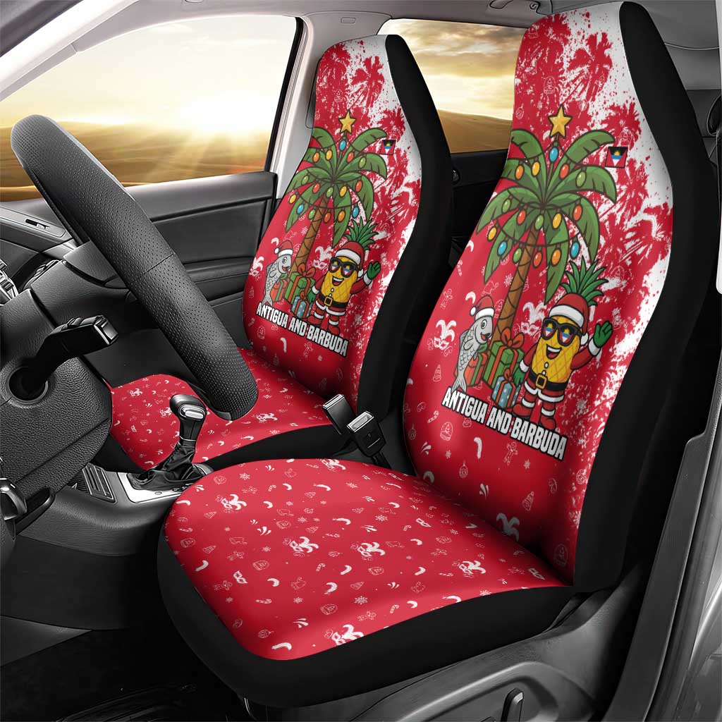Antigua and Barbuda Christmas Car Seat Cover with Santa Pineapple Palm Tree Parrot and Gift Design - Wonder Print Shop