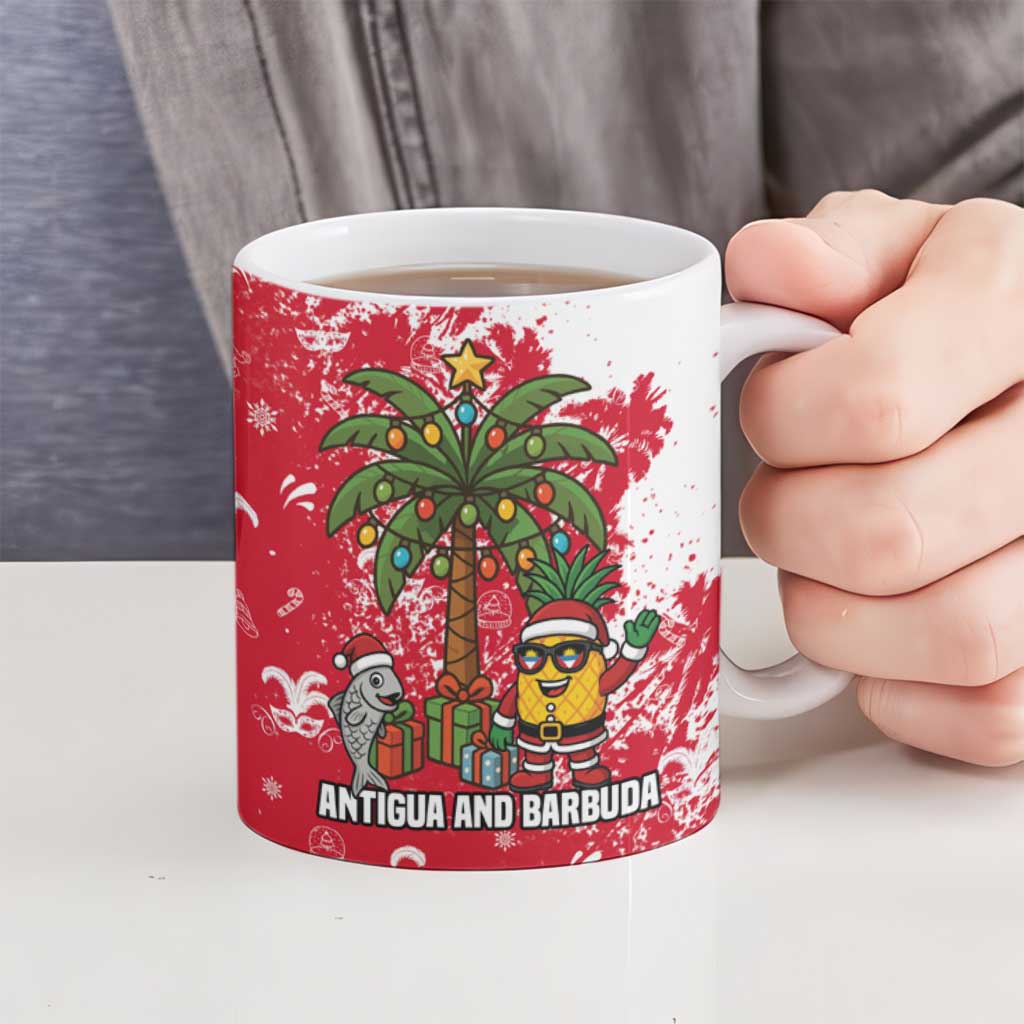 Antigua and Barbuda Christmas Ceramic Mug with Santa Pineapple Palm Tree Parrot and Gift Design - Wonder Print Shop