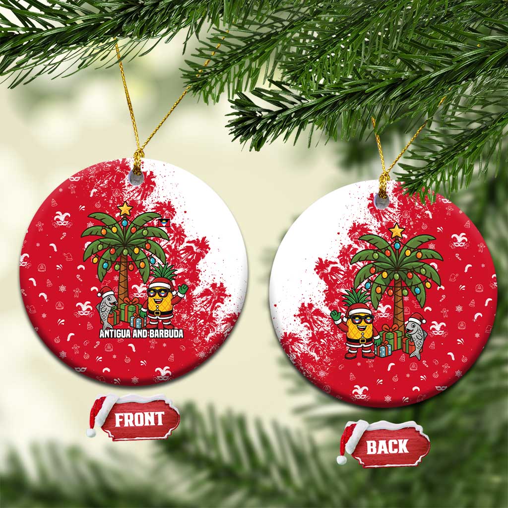 Antigua and Barbuda Christmas Ceramic Ornament with Santa Pineapple Palm Tree Parrot and Gift Design - Wonder Print Shop