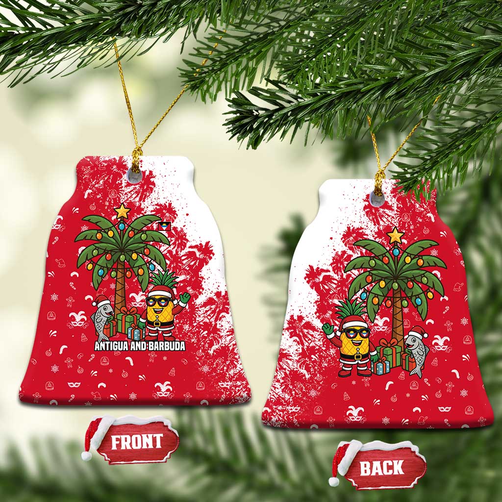 Antigua and Barbuda Christmas Ceramic Ornament with Santa Pineapple Palm Tree Parrot and Gift Design - Wonder Print Shop