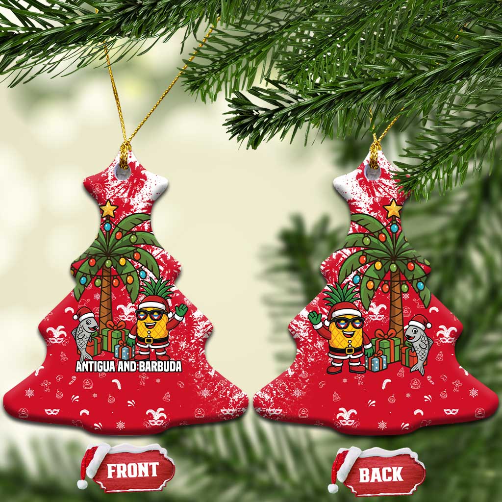 Antigua and Barbuda Christmas Ceramic Ornament with Santa Pineapple Palm Tree Parrot and Gift Design - Wonder Print Shop