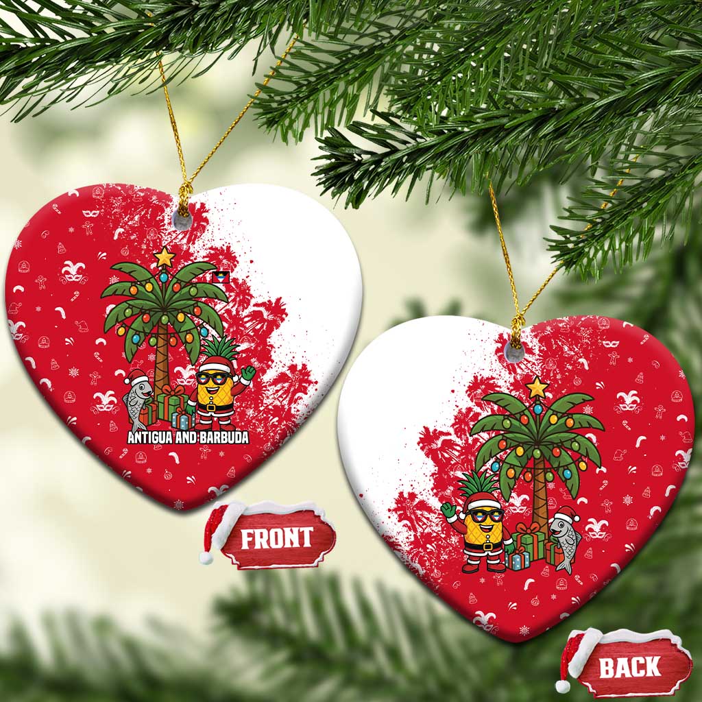 Antigua and Barbuda Christmas Ceramic Ornament with Santa Pineapple Palm Tree Parrot and Gift Design - Wonder Print Shop