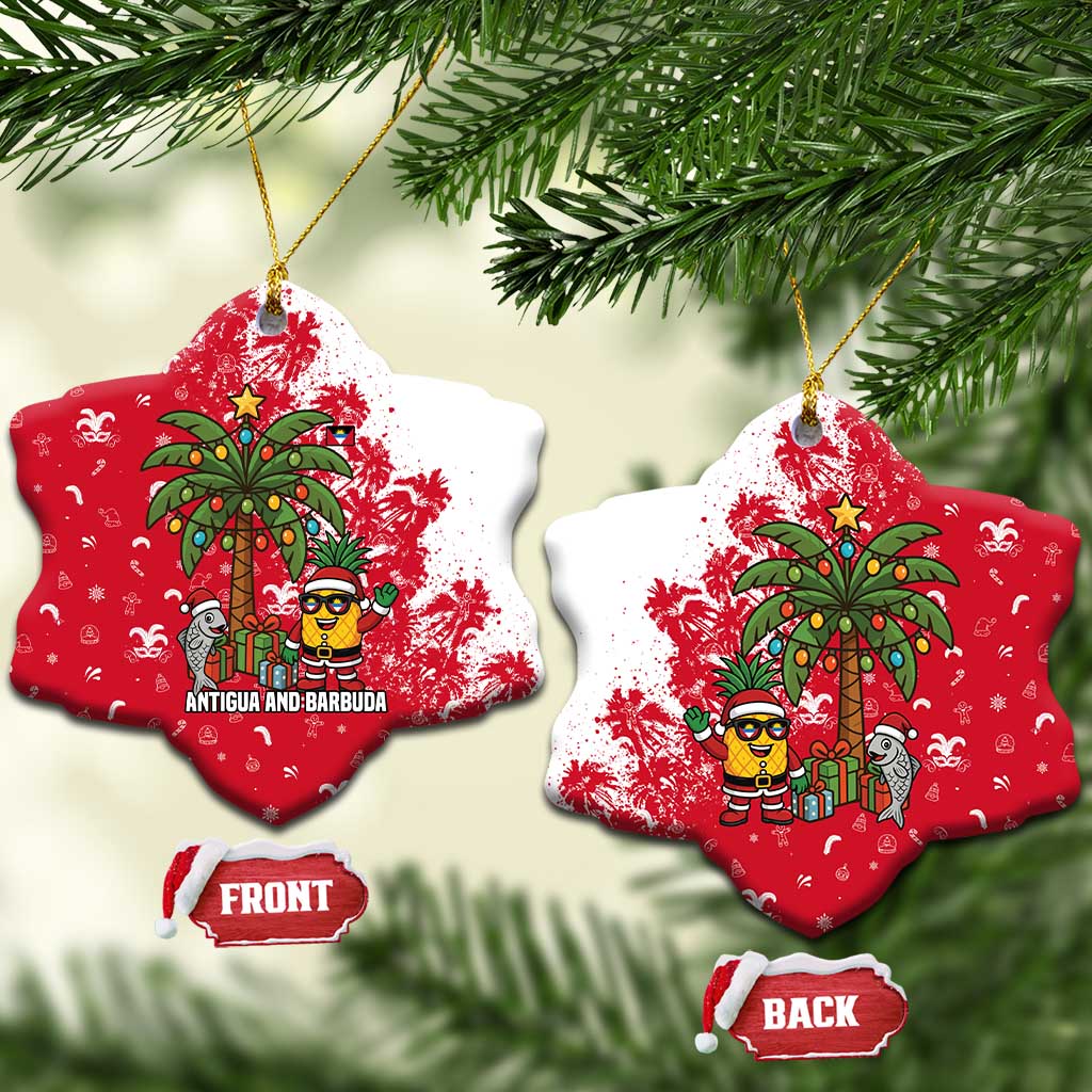 Antigua and Barbuda Christmas Ceramic Ornament with Santa Pineapple Palm Tree Parrot and Gift Design - Wonder Print Shop