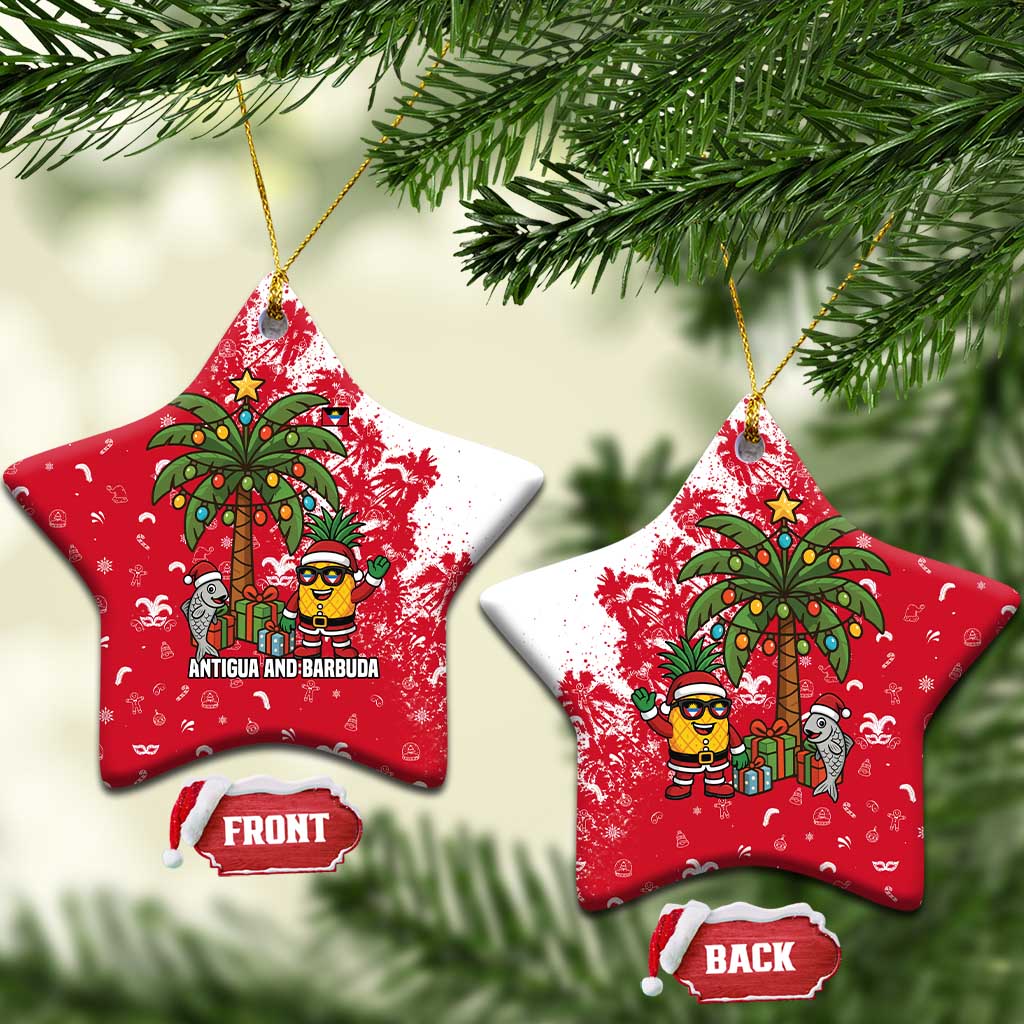 Antigua and Barbuda Christmas Ceramic Ornament with Santa Pineapple Palm Tree Parrot and Gift Design - Wonder Print Shop
