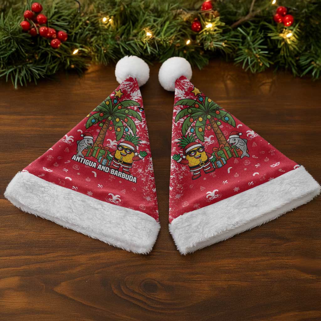 Antigua and Barbuda Christmas Santa Hat with Santa Pineapple Palm Tree Parrot and Gift Design - Wonder Print Shop