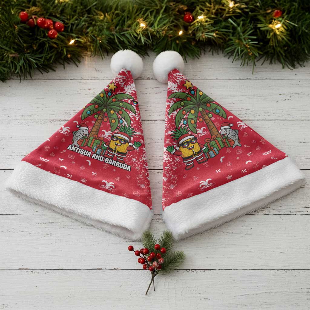 Antigua and Barbuda Christmas Santa Hat with Santa Pineapple Palm Tree Parrot and Gift Design - Wonder Print Shop