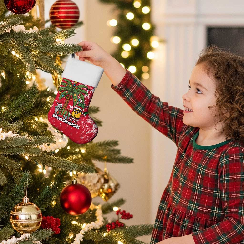 Antigua and Barbuda Christmas Stocking with Santa Pineapple Palm Tree Parrot and Gift Design - Wonder Print Shop