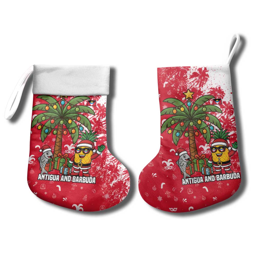 Antigua and Barbuda Christmas Stocking with Santa Pineapple Palm Tree Parrot and Gift Design - Wonder Print Shop