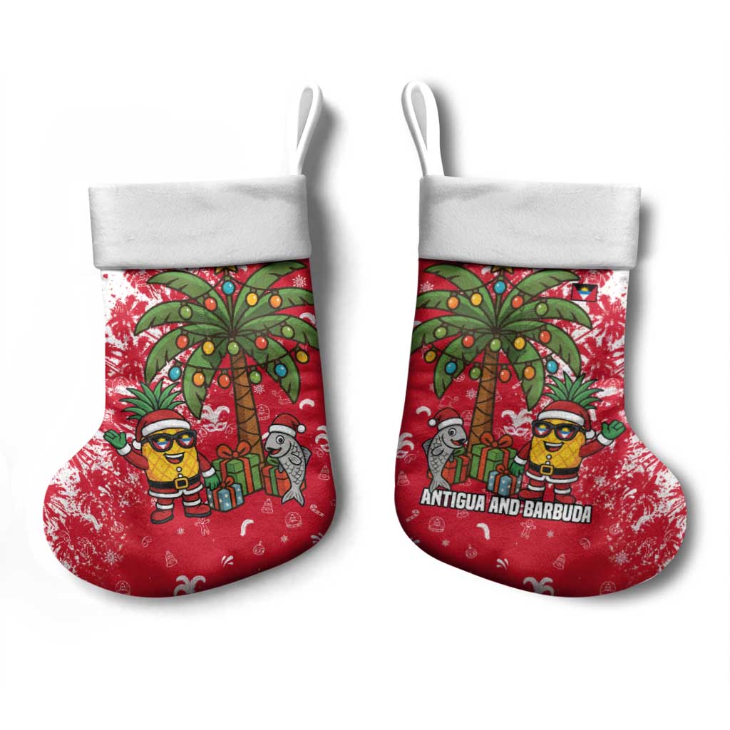 Antigua and Barbuda Christmas Stocking with Santa Pineapple Palm Tree Parrot and Gift Design - Wonder Print Shop