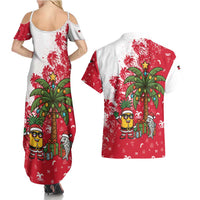 Antigua and Barbuda Christmas Couples Matching Summer Maxi Dress and Hawaiian Shirt with Santa Pineapple Palm Tree Parrot and Gift Design - Wonder Print Shop