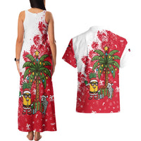 Antigua and Barbuda Christmas Couples Matching Tank Maxi Dress and Hawaiian Shirt with Santa Pineapple Palm Tree Parrot and Gift Design - Wonder Print Shop