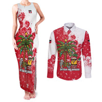 Antigua and Barbuda Christmas Couples Matching Tank Maxi Dress and Long Sleeve Button Shirt with Santa Pineapple Palm Tree Parrot and Gift Design - Wonder Print Shop