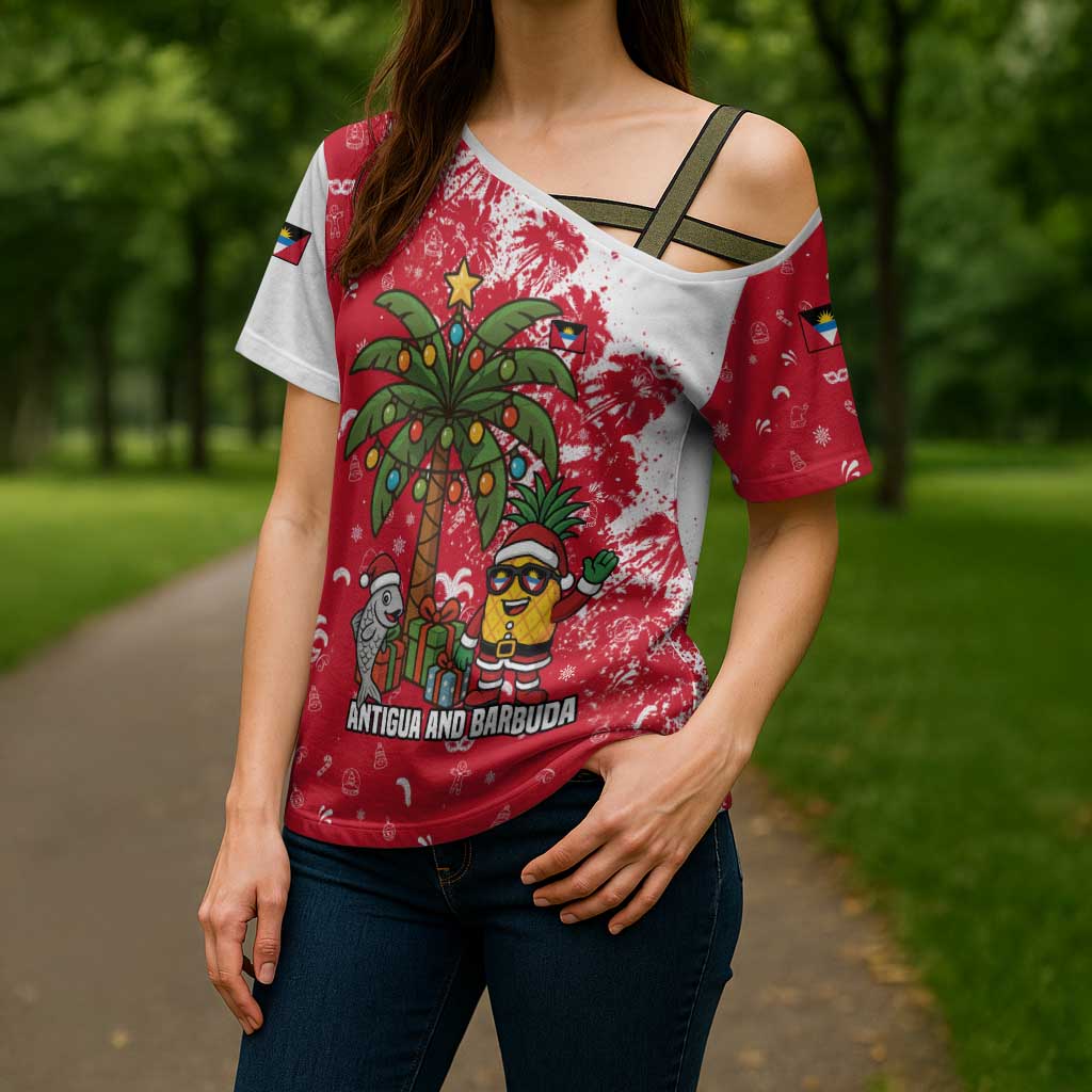 Antigua and Barbuda Christmas Cross Shoulder Shirt with Santa Pineapple Palm Tree Parrot and Gift Design - Wonder Print Shop