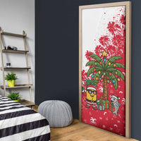 Antigua and Barbuda Christmas Door Cover with Santa Pineapple Palm Tree Parrot and Gift Design - Wonder Print Shop