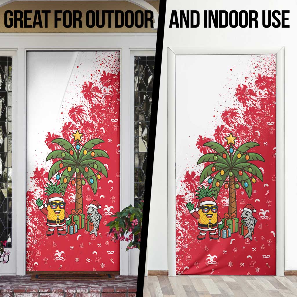 Antigua and Barbuda Christmas Door Cover with Santa Pineapple Palm Tree Parrot and Gift Design - Wonder Print Shop