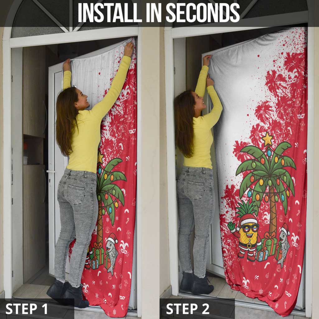 Antigua and Barbuda Christmas Door Cover with Santa Pineapple Palm Tree Parrot and Gift Design - Wonder Print Shop