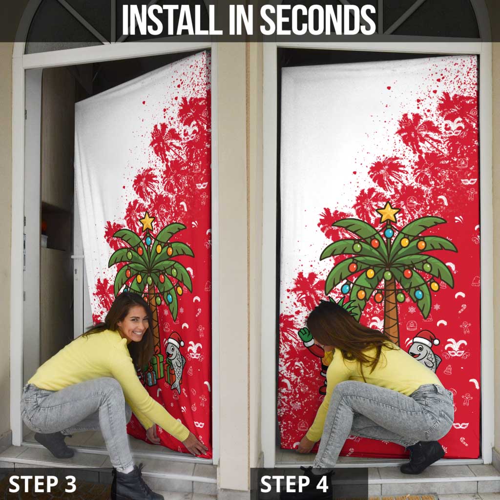 Antigua and Barbuda Christmas Door Cover with Santa Pineapple Palm Tree Parrot and Gift Design - Wonder Print Shop