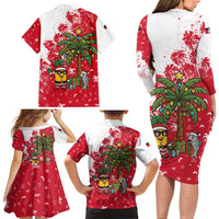 Antigua and Barbuda Christmas Family Matching Long Sleeve Bodycon Dress and Hawaiian Shirt with Santa Pineapple Palm Tree Parrot and Gift Design - Wonder Print Shop