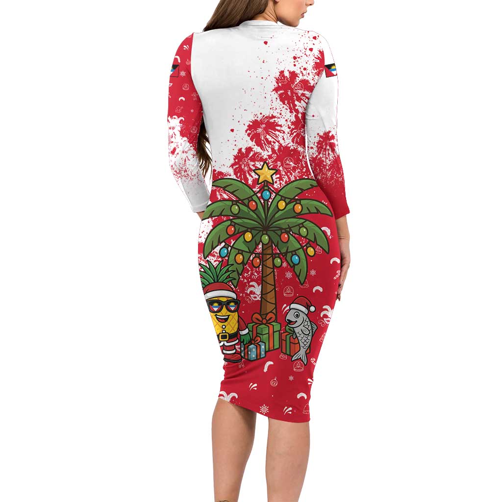 Antigua and Barbuda Christmas Family Matching Long Sleeve Bodycon Dress and Hawaiian Shirt with Santa Pineapple Palm Tree Parrot and Gift Design - Wonder Print Shop