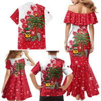 Antigua and Barbuda Christmas Family Matching Mermaid Dress and Hawaiian Shirt with Santa Pineapple Palm Tree Parrot and Gift Design - Wonder Print Shop