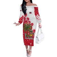 Antigua and Barbuda Christmas Family Matching Off The Shoulder Long Sleeve Dress and Hawaiian Shirt with Santa Pineapple Palm Tree Parrot and Gift Design - Wonder Print Shop