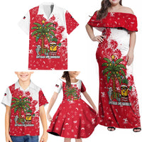 Antigua and Barbuda Christmas Family Matching Off Shoulder Maxi Dress and Hawaiian Shirt with Santa Pineapple Palm Tree Parrot and Gift Design - Wonder Print Shop